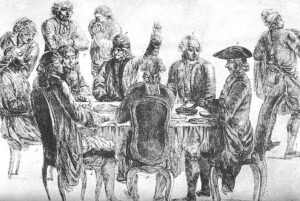 Men dine together at a table