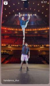 The 7 Fingers acrobatics practicing on stage at the Cutler Majestic Theatre