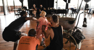 Adrian Kohler and Lara Foot in rehearsal working with a puppet