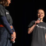 SpaceBridge creator Irina Kruzhilina with Sasha, a performer