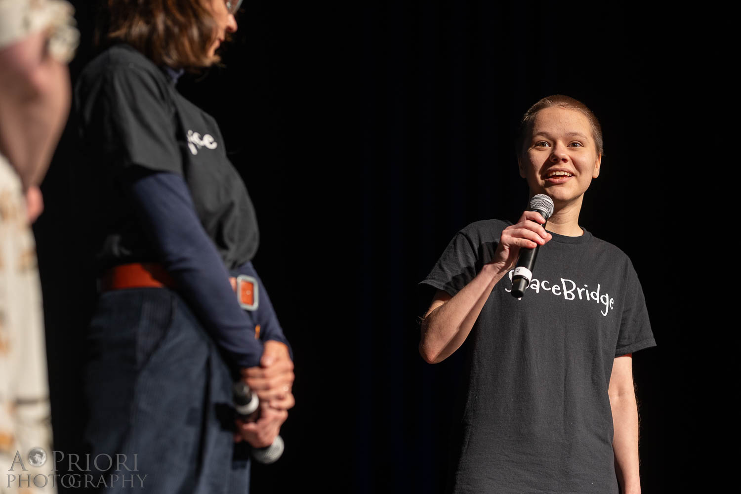 SpaceBridge creator Irina Kruzhilina with Sasha, a performer