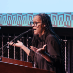 Poet Amanda She aat the podium